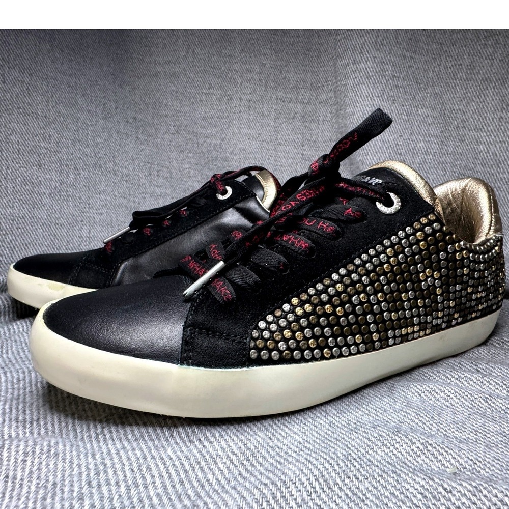Zadig & Voltaire Womens Black Leather Studded Platform Sneakers 9 Streetwear - Picture 11 of 12